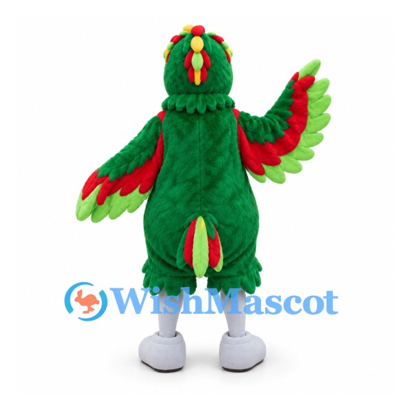 Parrot Mascot Costume in Green with Red Wing Trim