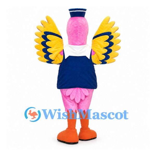 Parrot Sailor Mascot Costume in Pink with Blue Yellow Wings