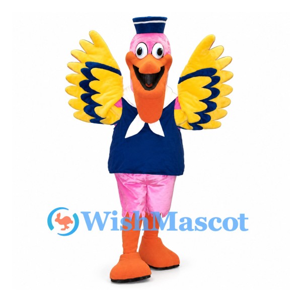 Parrot Sailor Mascot Costume in Pink with Blue Yellow Wings