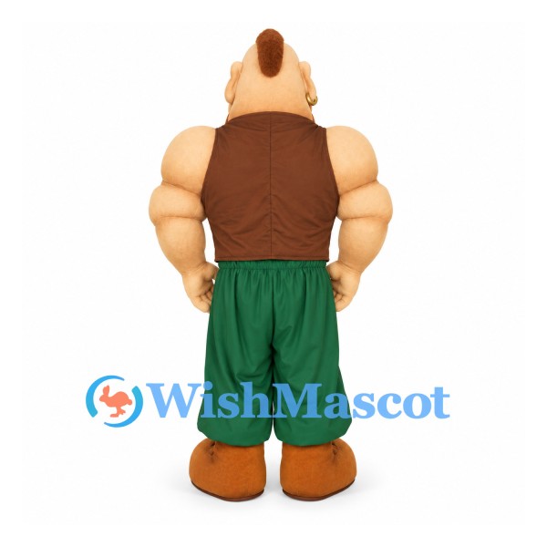 Strongman Mascot Costume with Brown Vest and Green Pants