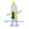 Knight Mascot Costume with Silver Helmet and Green Yellow Tunic