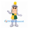 Knight Mascot Costume with Silver Helmet and Green Yellow Tunic