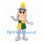 Knight Mascot Costume with Silver Helmet and Green Yellow Tunic