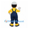 Builder Mascot Costume with Gray Hard Hat and Navy Overalls