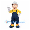 Builder Mascot Costume with Gray Hard Hat and Navy Overalls