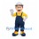 Builder Mascot Costume with Gray Hard Hat and Navy Overalls