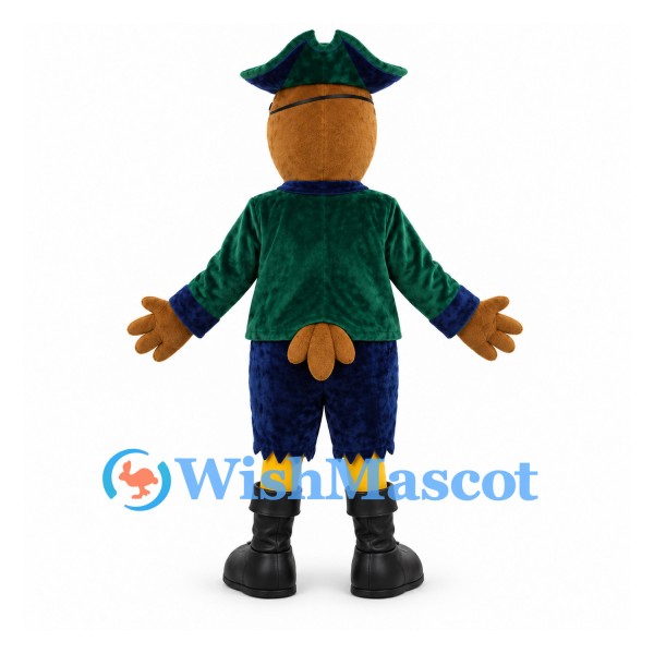 Eagle Pirate Mascot Costume with Green Coat and Tricorn Hat