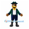 Eagle Pirate Mascot Costume with Green Coat and Tricorn Hat