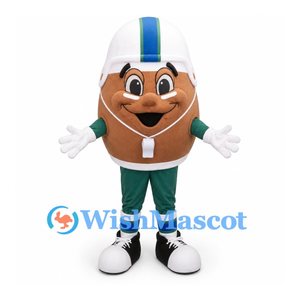 Football Mascot Costume with White Helmet and Green Uniform