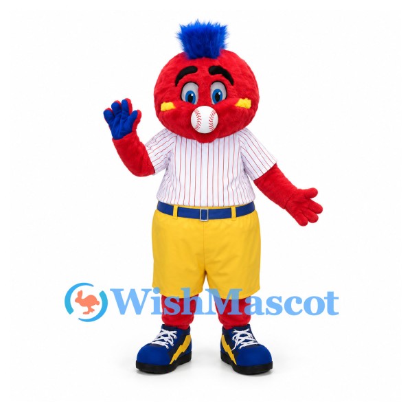 Tomato Mascot Costume with Striped Shirt and Yellow Shorts