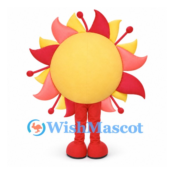 Sun Mascot Costume with Orange Red Rays and Smiling Face