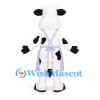 Cow Mascot Costume with Lavender Apron and Black Spots