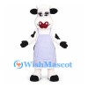 Cow Mascot Costume with Lavender Apron and Black Spots