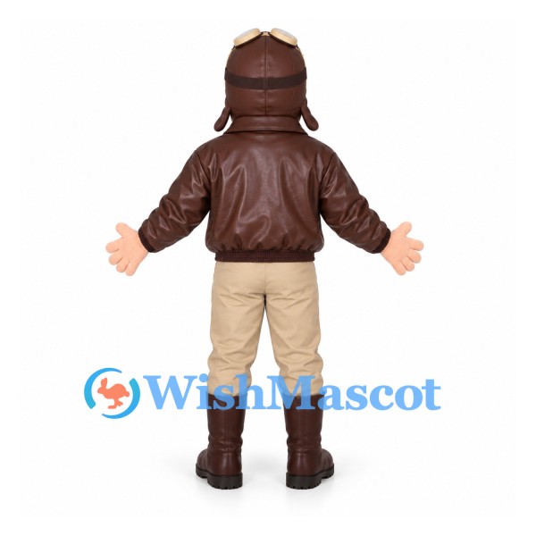 Pilot Mascot Costume with Brown Jacket and Orange Scarf