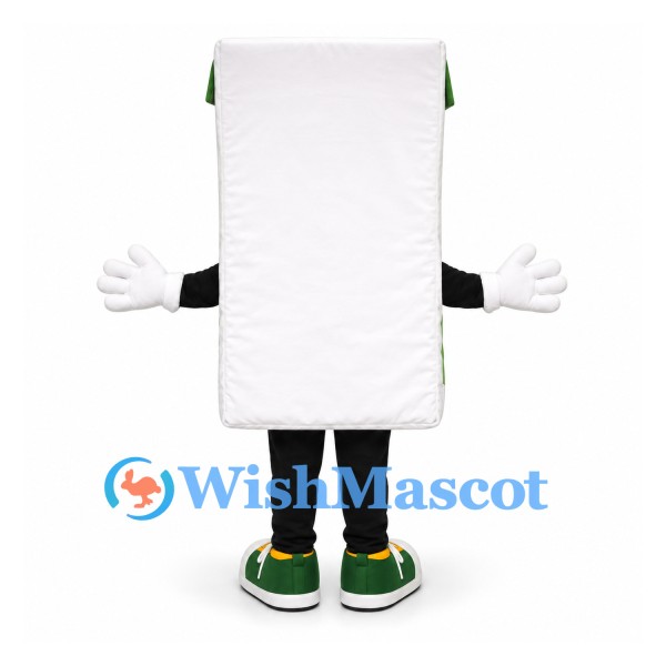 Milk Carton Mascot Costume with Green Bow Tie and Smiling Face