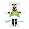 Milk Carton Mascot Costume with Green Bow Tie and Smiling Face
