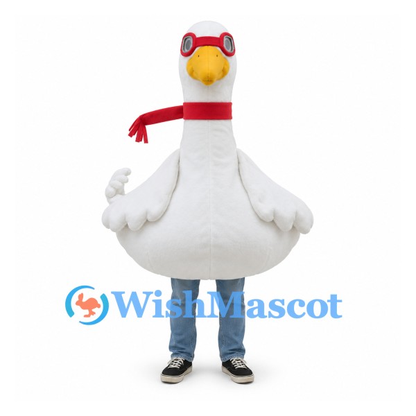 Goose Mascot Costume with Red Goggles and Scarf