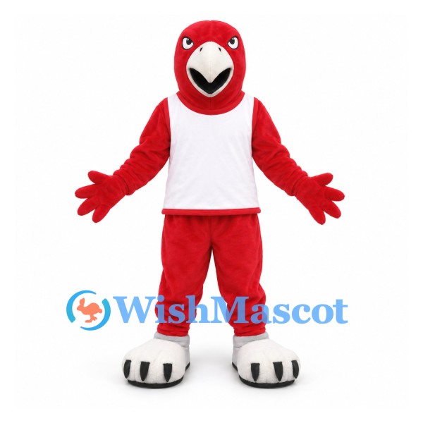 Parrot Mascot Costume in Red with White Sports Vest