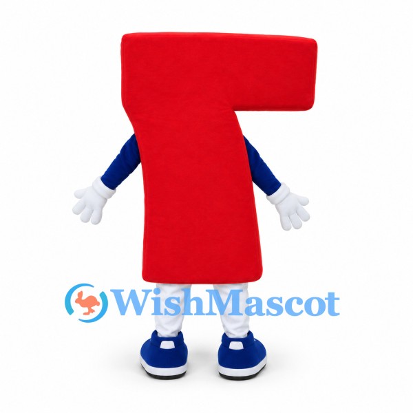Letter T Mascot Costume in Red with Smiling Face