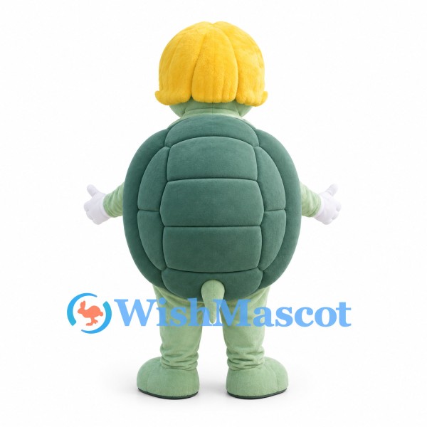 Turtle Mascot Costume with Blonde Hair and Cream Belly