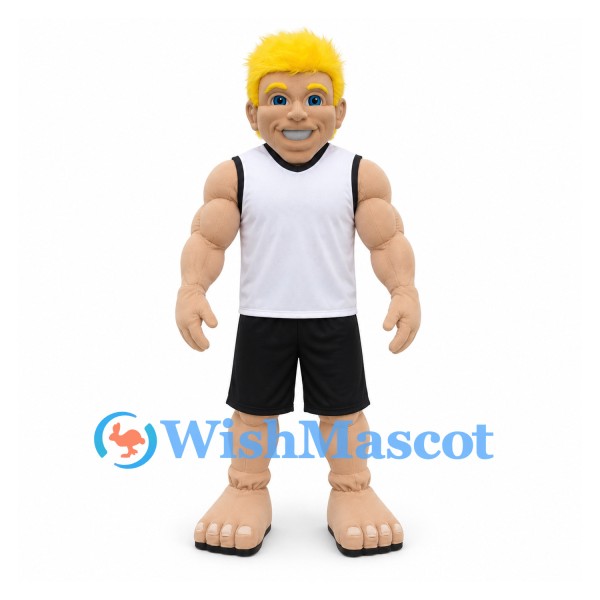 Sportsman Mascot Costume with Blonde Hair and White Tank Top