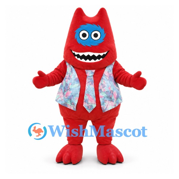 Monster Mascot Costume in Red with Patterned Vest and Tie