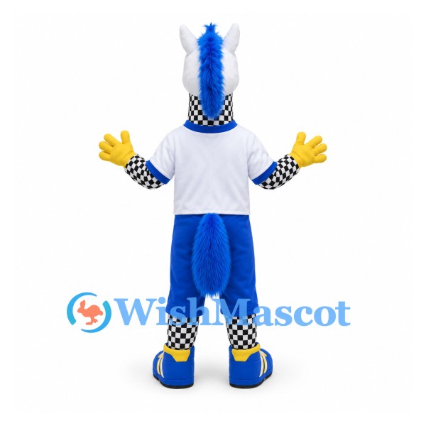 Horse Mascot Costume with Blue Lightning Shorts and White Shirt