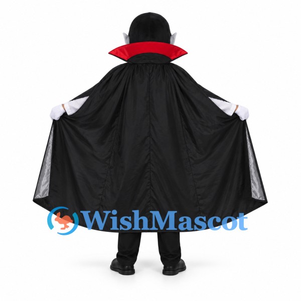 Vampire Mascot Costume with Black Cape and Red Collar