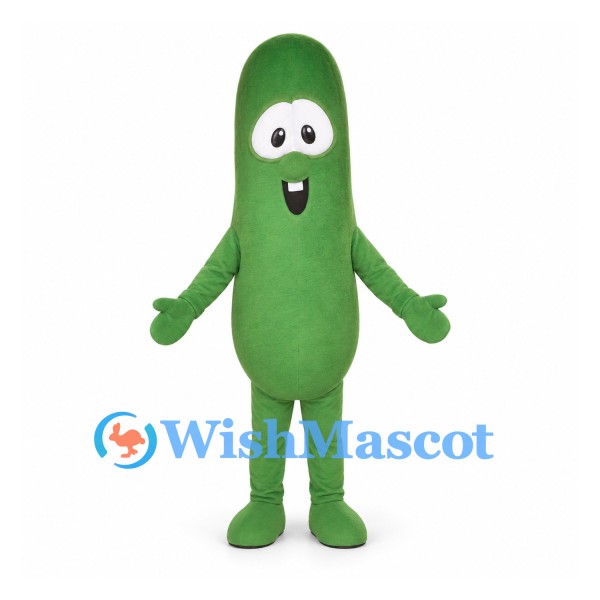 Cucumber Mascot Costume in Green with Smiling Face
