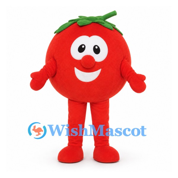 Tomato Mascot Costume in Red with Green Leaves