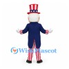 Uncle Sam Mascot Costume with Blue Coat and Striped Pants