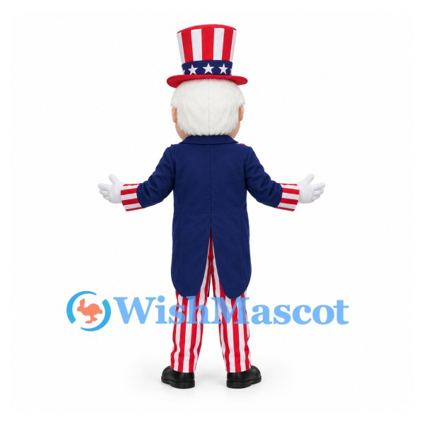 Uncle Sam Mascot Costume with Blue Coat and Striped Pants