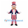 Uncle Sam Mascot Costume with Blue Coat and Striped Pants