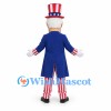 Uncle Sam Mascot Costume with Tall Star Hat and Blue Tailcoat