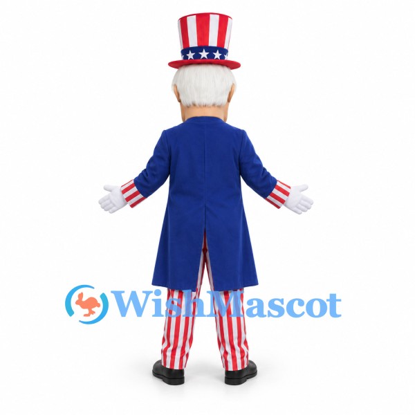 Uncle Sam Mascot Costume with Tall Star Hat and Blue Tailcoat
