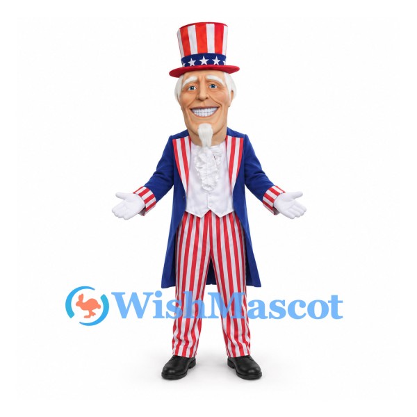 Uncle Sam Mascot Costume with Tall Star Hat and Blue Tailcoat