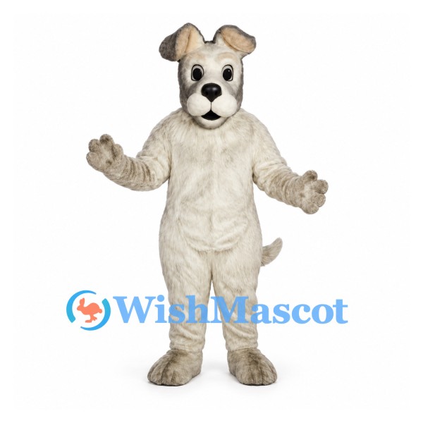 Dog Mascot Costume in Gray and White with Dark Eye Patches