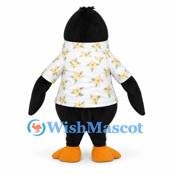 Penguin Mascot Costume with White Floral Shirt