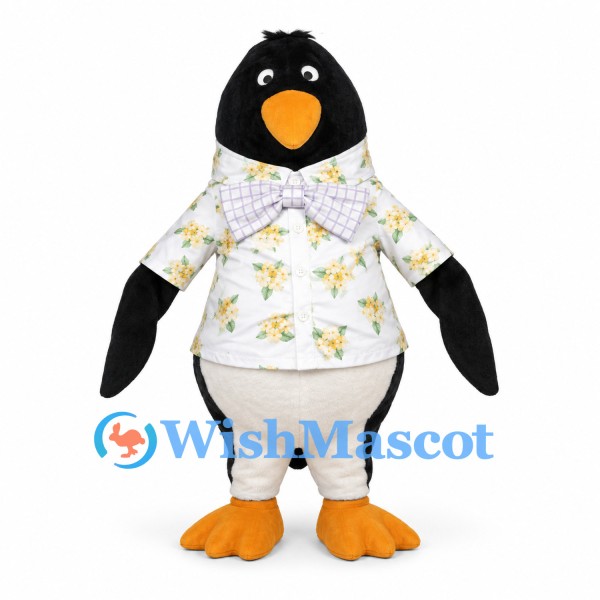 Penguin Mascot Costume with White Floral Shirt