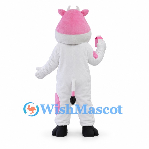 Cow Mascot Costume in White and Pink with Pink Belly