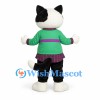 Cat Mascot Costume with Green Shirt and Tartan Skirt
