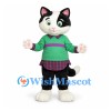 Cat Mascot Costume with Green Shirt and Tartan Skirt