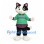 Cat Mascot Costume with Green Shirt and Tartan Skirt