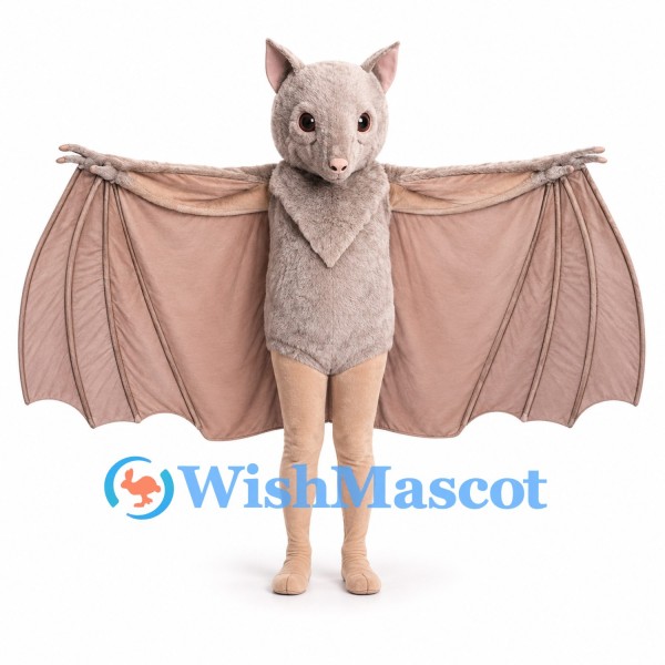 Bat Mascot Costume in Beige with Wide Membrane Wings