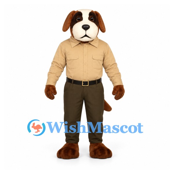 Dog Mascot Costume with Tan Shirt and Brown Pants