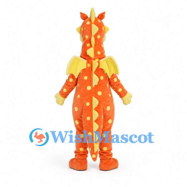 Dragon Mascot Costume in Orange with Yellow Spots