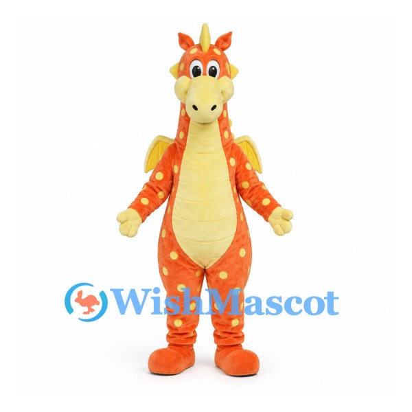 Dragon Mascot Costume in Orange with Yellow Spots