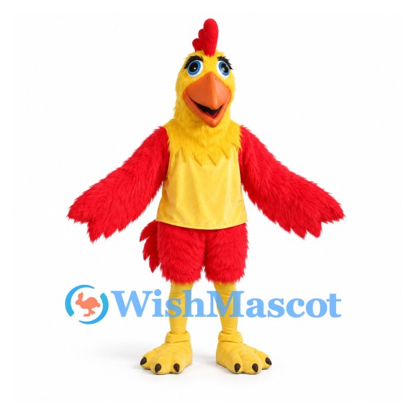 Rooster Mascot Costume in Yellow and Red with Shorts