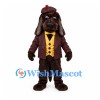 Dog Detective Mascot Costume with Burgundy Plaid Coat and Cap