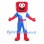 Dice Mascot Costume with Red Cube Head and Blue Suit